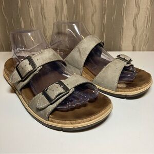 LL Bean Sandals Women's 8 Cork Buckle Two Strap Slide 505872 Tan Brown Leather